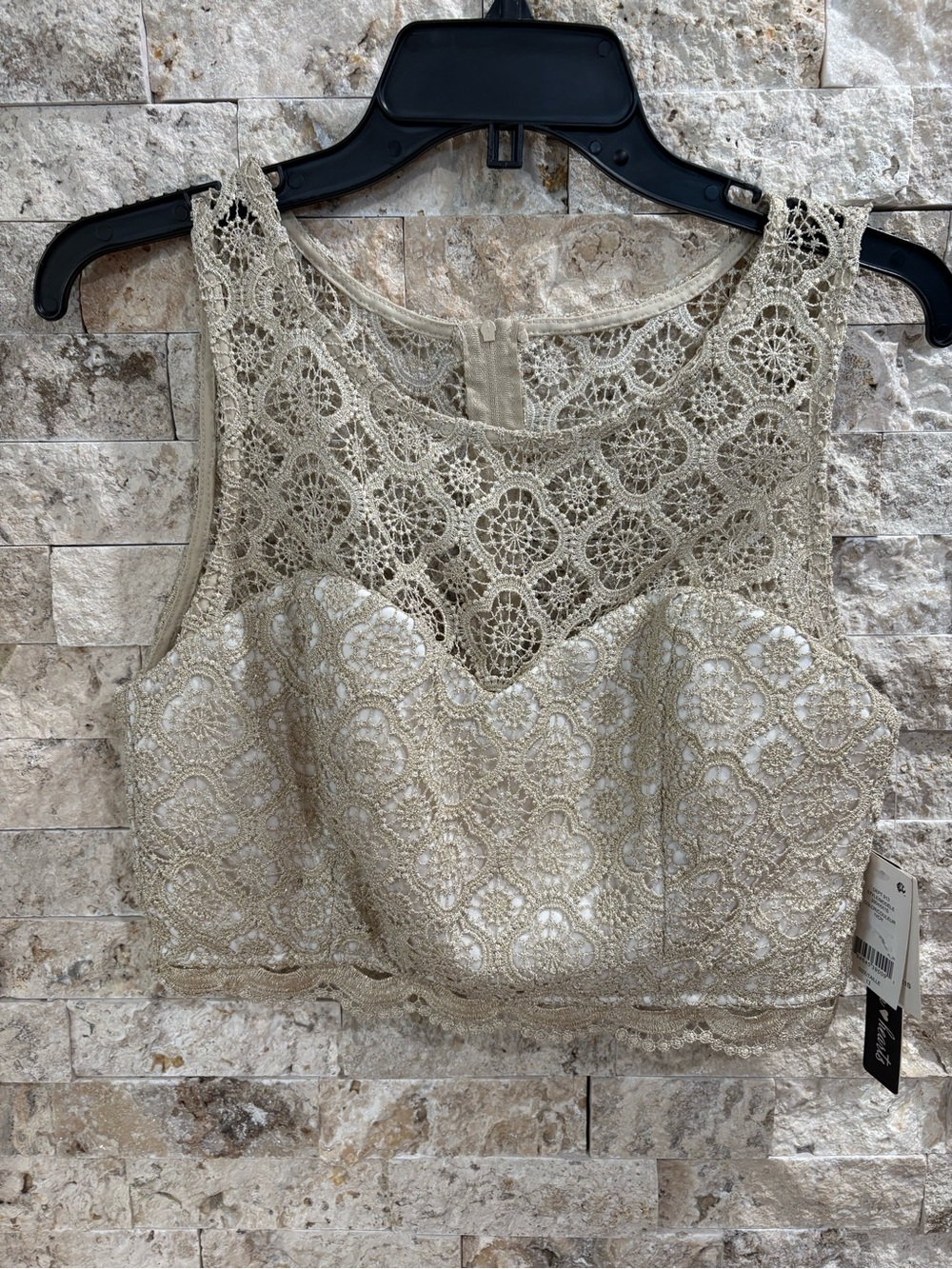 Lace Overlay Crop Top - Cream size‎ 13